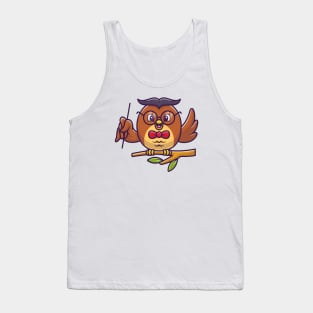 Cute Owl Teaching With Pointer On Tree Tank Top